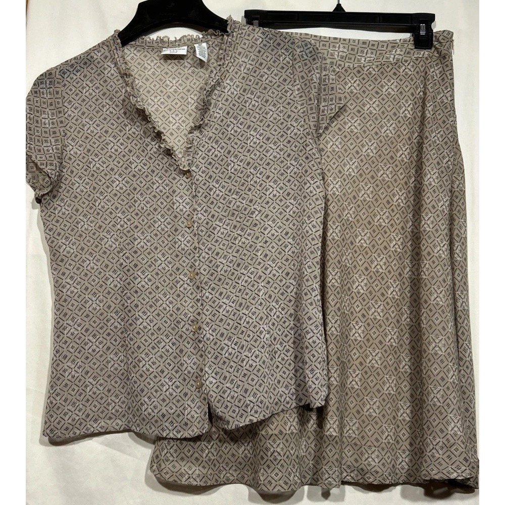 90's Y2K Midi Skirt Set Covington Beige Geometric Print 8 P *(need a tank under)
